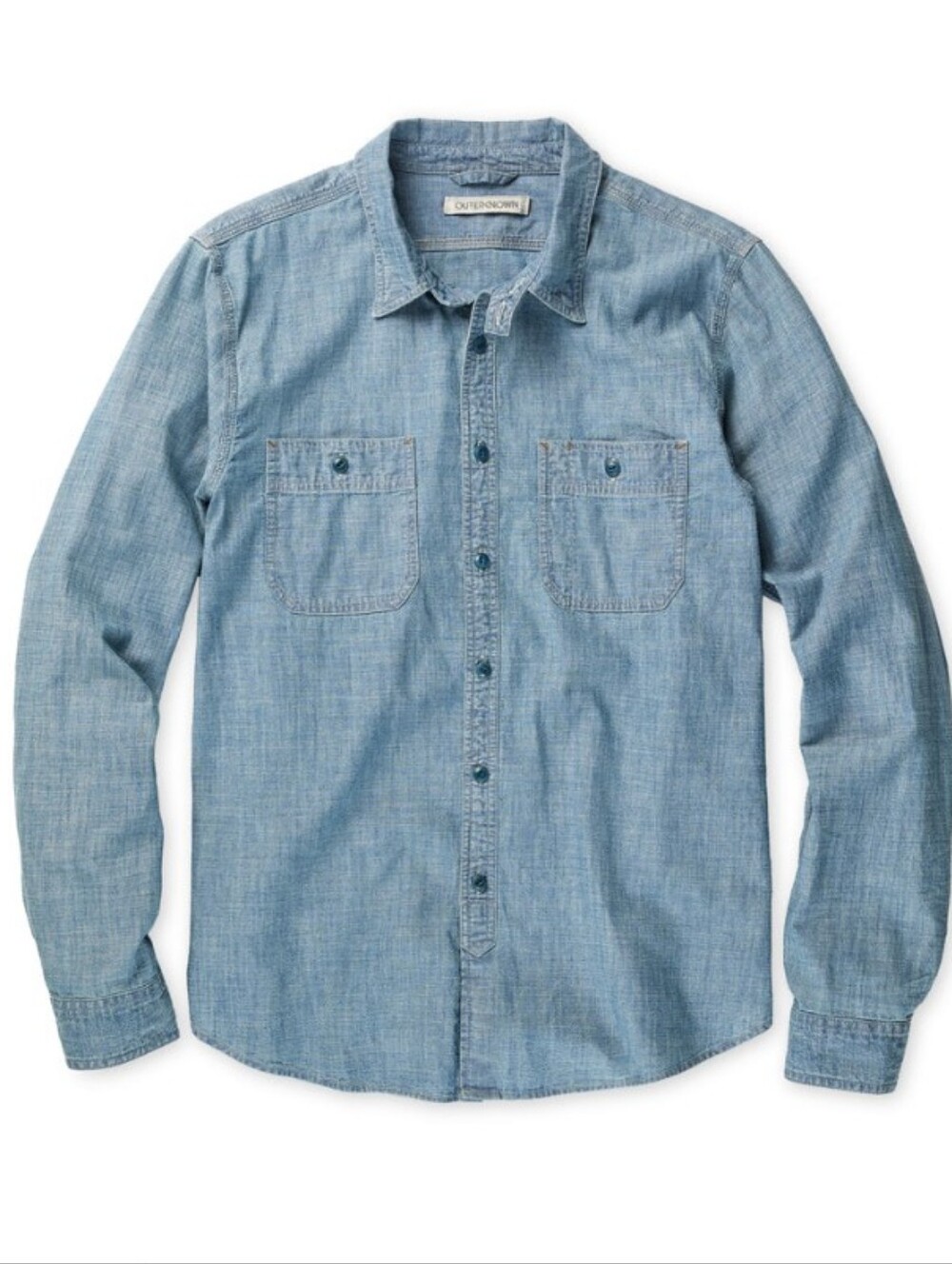 Outerknown Men's Organic Cotton Chambray Utility Button Down Shirt, Large